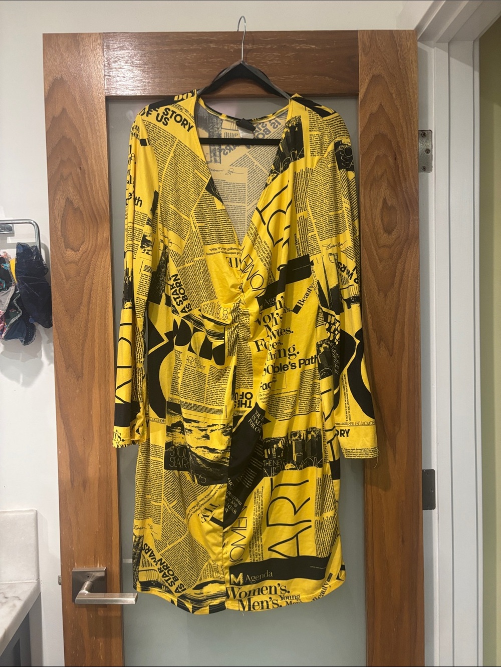 Vintage Yellow and Black Newspaper Print Mini Dress